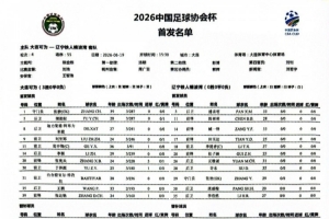 足协杯第4轮辽宁铁人客战大连可为首发阵容：李提香先发担任队长